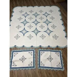 Home Classics Blue Floral Quilt Set Full/Queen 88x88 3-Piece Scalloped Cotton